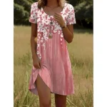 Women's Mini Dress Casual Dress Petite Dress T Shirt Dress Tee Dress Sundress Casual Vacation Casual Daily Regular Fit Floral Short Sleeve Crew Neck Pink Green Summer - Image 4