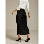 Women's Skirt Trumpet / Mermaid Elegant Vintage Maxi High Waist Skirts Stretchy Black Spring Velvet - Image 2