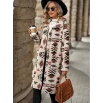 Women's Sherpa Jacket Street Daily Wear Fall Winter Regular Coat Regular Fit Warm Breathable Comtemporary Stylish Plush Jacket Long Sleeve Geometric with Pockets Apricot