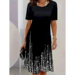 Women's Midi Dress Elegant Party Evening Crew Neck Short Sleeve T Shirt Dress Tee Dress Shift Dress Casual Formal Daily Regular Fit Floral Abstract Short Sleeve Crew Neck Black Blue Green Spring - Image 3