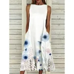 Women's Midi Dress A Line Dress T Shirt Dress Tee Dress Off The Shoulder Dress Athletic Dress Casual Vacation Daily Regular Fit Floral Sleeveless Off Shoulder Yellow Red Blue Purple Summer - Image 3