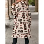 Women's Sherpa Jacket Street Daily Wear Fall Winter Regular Coat Regular Fit Warm Breathable Comtemporary Stylish Plush Jacket Long Sleeve Geometric with Pockets Apricot - Image 4