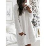 Women's Sweater Dress Mini Dress Patchwork Casual Round Neck Long Sleeve Black White Pink Color - Image 2