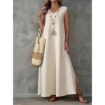 Women's Maxi Dress A Line Dress Summer Dress Casual Daily Regular Fit Plain Sleeveless V Neck Black White Light Purple Green Summer