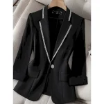 Women's Blazer Comfortable Breathable Pocket Casual Plain Office Street Casual Daily Wear Single Breasted Regular Turndown Regular Fit Long Sleeve Outerwear Black White Spring Fall - Image 5