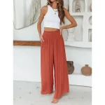 Women's Wide Leg Pants Trousers Vacation Simple Casual Full Length High Waist Plain Pocket Elastic Waist High Cut Comfort Breathability Soft Micro-elastic Home Street Daily Black Brick red Fall Winter - Image 3