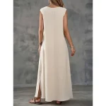 Women's Maxi Dress A Line Dress Summer Dress Casual Daily Regular Fit Plain Sleeveless V Neck Black White Light Purple Green Summer - Image 3