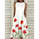 Women's Midi Dress A Line Dress T Shirt Dress Tee Dress Off The Shoulder Dress Athletic Dress Casual Vacation Daily Regular Fit Floral Sleeveless Off Shoulder Yellow Red Blue Purple Summer - Image 6