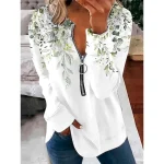 Women's Pullover Sweatshirt Zip Up Sweatshirts Floral Graphic Fashion Casual Long Sleeve Crew Neck Regular Tops Street Dailywear Zipper Print Light Green Pink Purple Fall Winter - Image 2