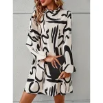 Women's Graphic Turtleneck Mini Dress Long Sleeve Summer Spring - Image 4