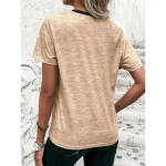 Women's T Shirt Casual Color Block Print Short Sleeve Regular Tops Round Neck Daily Sky Blue Khaki Gray Summer - Image 2