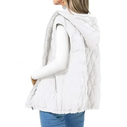 Women's Puffer Vest Quilted Vest Windproof Warm Patchwork Simple Solid Color Daily Regular Hooded Regular Fit Sleeveless Outerwear Black White Camel Fall Winter