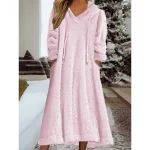 Women's Sweater Dress Mini Dress Patchwork Casual Round Neck Long Sleeve Black White Pink Color - Image 4