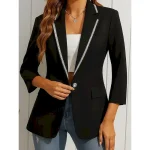Women's Blazer Comfortable Breathable Pocket Casual Plain Office Street Casual Daily Wear Single Breasted Regular Turndown Regular Fit Long Sleeve Outerwear Black White Spring Fall - Image 4