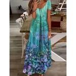 Women's Maxi Dress Casual Dress Shift Dress Long Dress White Blue Green Short Sleeve Floral Print Spring Summer Crew Neck Basic Daily Vacation Summer Dress 2023 S M L XL XXL 3XL - Image 3
