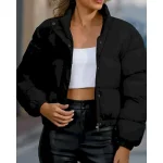 Women's Winter Coat Quilted Jacket Warm Comfortable Zipper Pocket Casual Plain Vacation Daily Wear Going out Weekend Short Stand Collar Loose Fit Long Sleeve Outerwear Black Yellow Wine Fall Winter - Image 2