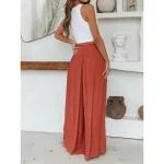 Women's Wide Leg Pants Trousers Vacation Simple Casual Full Length High Waist Plain Pocket Elastic Waist High Cut Comfort Breathability Soft Micro-elastic Home Street Daily Black Brick red Fall Winter - Image 4
