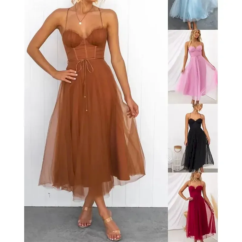 zwmand1747017651727.webp Women's Long Dress Maxi Dress Casual Dress Cocktail Dress Wedding Guest Dress Chiffon Dress Fashion Outdoor Party Holiday Regular Fit Plain Sleeveless V Neck Black Pink Brown Summer - Image 1