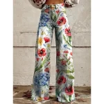 Women's Wide Leg Chinos Vacation Fashion Streetwear Full Length High Waist Floral Pocket Printing Comfy Soft Comfortable Micro-elastic Outdoor Street White Yellow Navy Blue Blue Summer Spring Regular